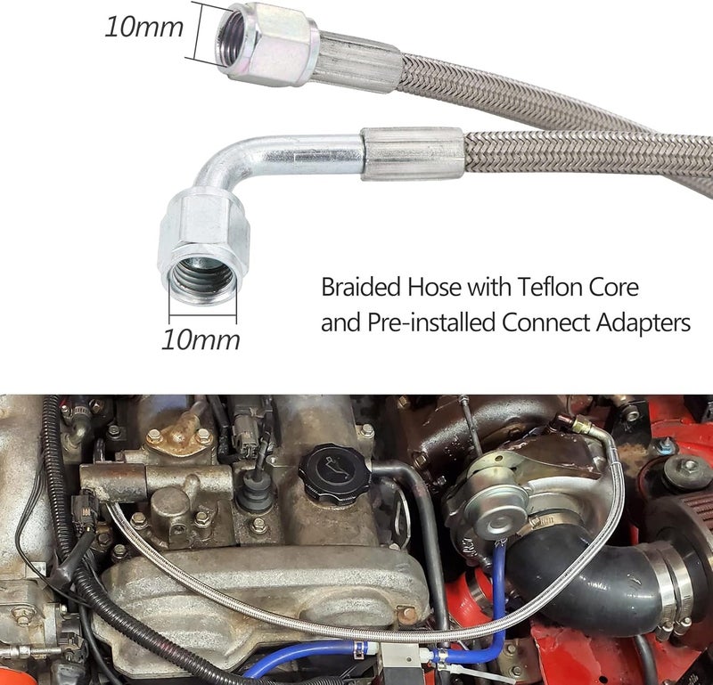 Tektall 4AN Turbo Oil Feed Line 60" Turbo Feed Line Length Stainless Steel Braided 4AN Pressure Stainless Remote Turbocharger 90 Degree End Straight Hose End, 4AN Oil Feed Line Fitting Included - Image 5